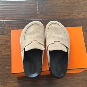Hermes Tan Mules Suede Slip-On Shoes